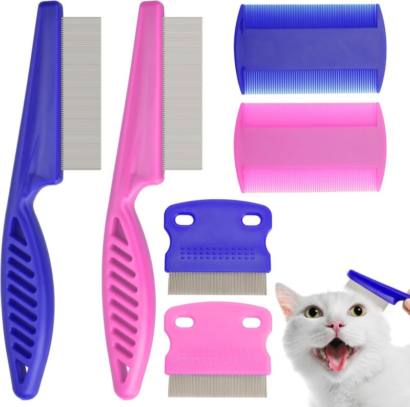 CAPHONT Flea Comb for Cats Dogs, 6 Pack Flea and Lice Grooming Comb Set for Cats, Pet Grooming Tools for Small, Medium & Large Pets (Pink & Blue) - Image 1